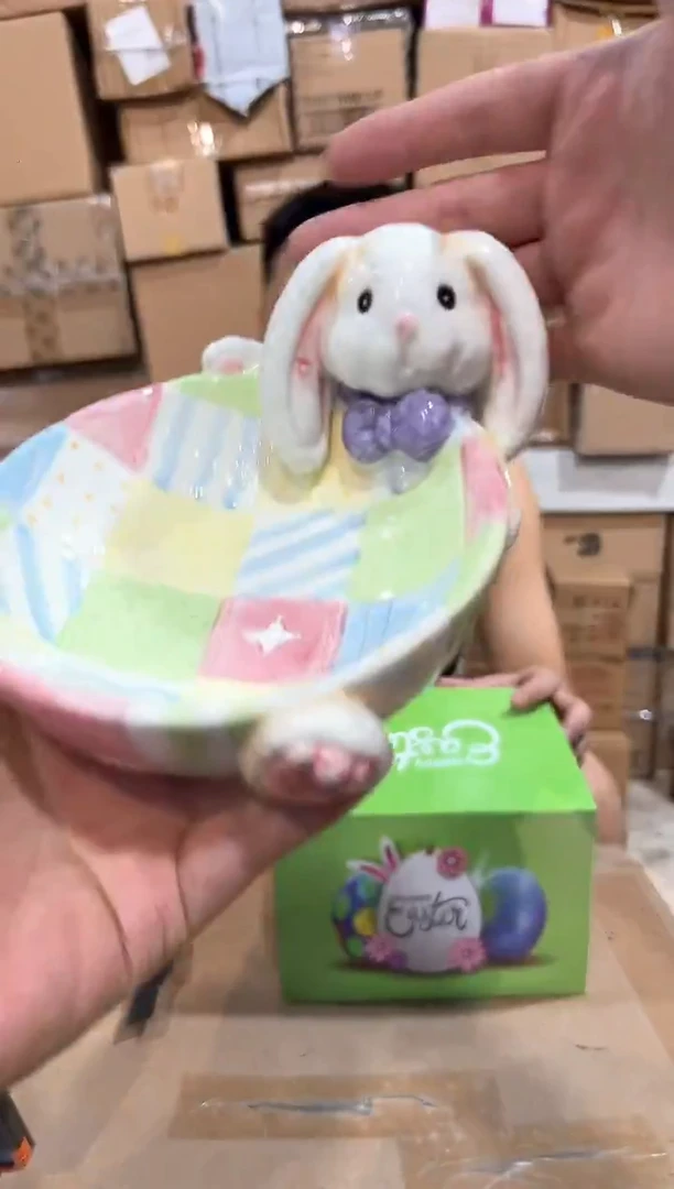 瓷片绿色原盒兔子糖果碗