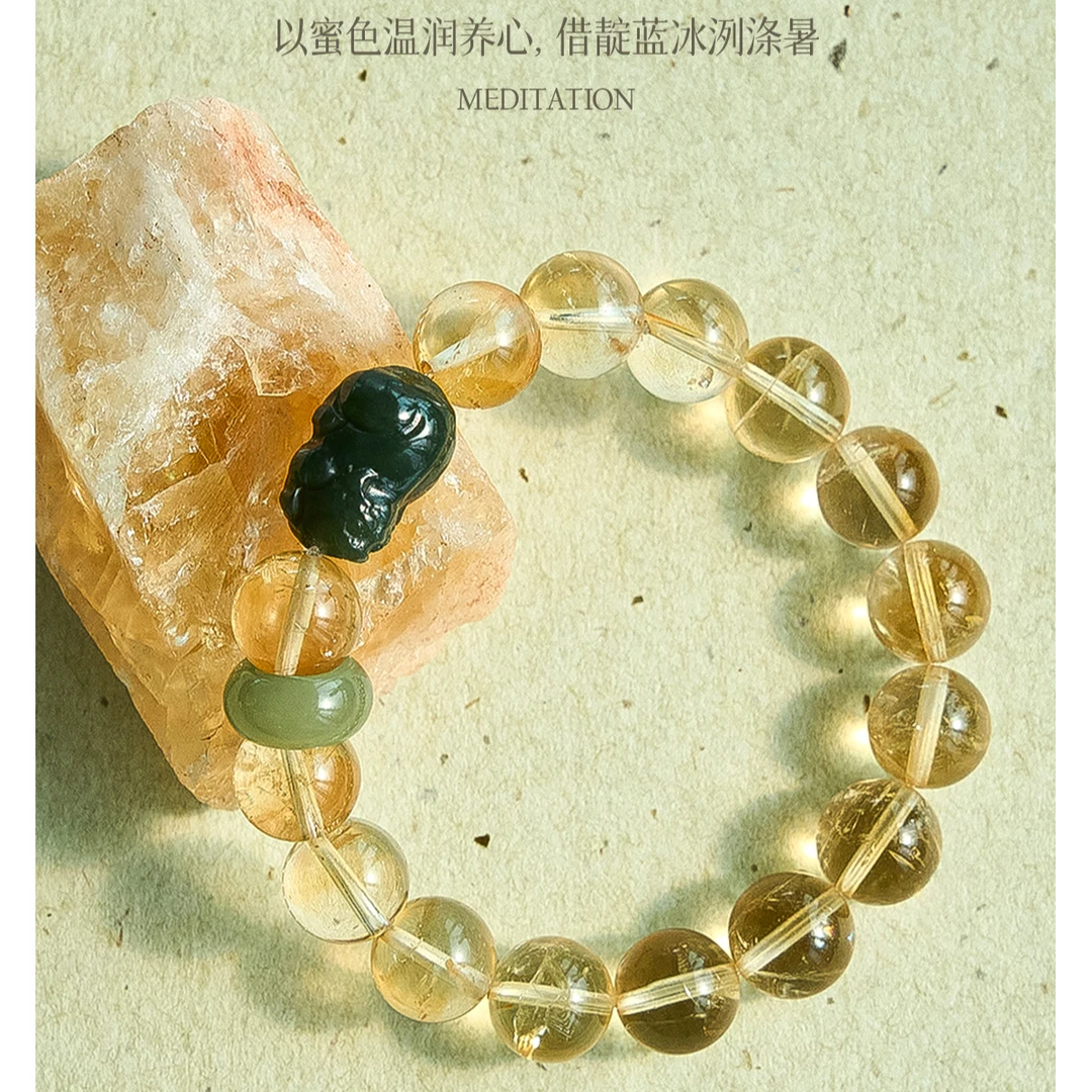 曦光里【巨富】天然巴西黄水晶原创金发晶貔貅手串金发晶招财手链