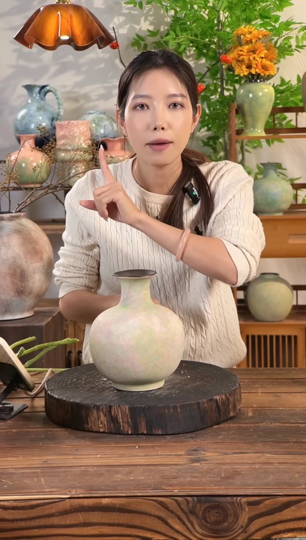 【苔点绿-小圆墩】简约大气陶瓷花瓶