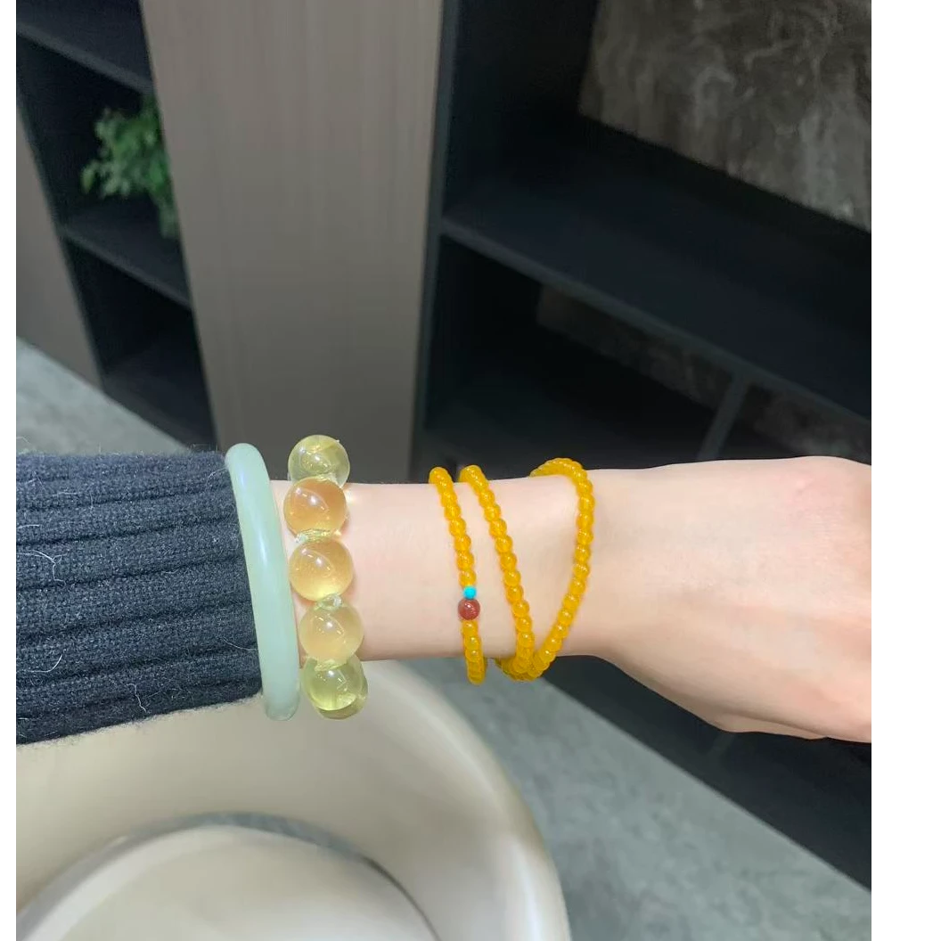 多圈黄珠珠水晶女款氛围感手串（多样性发其一）