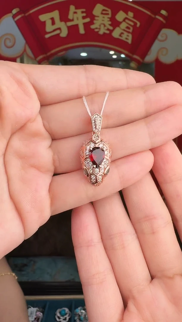 银S925镶嵌吊坠石榴石001