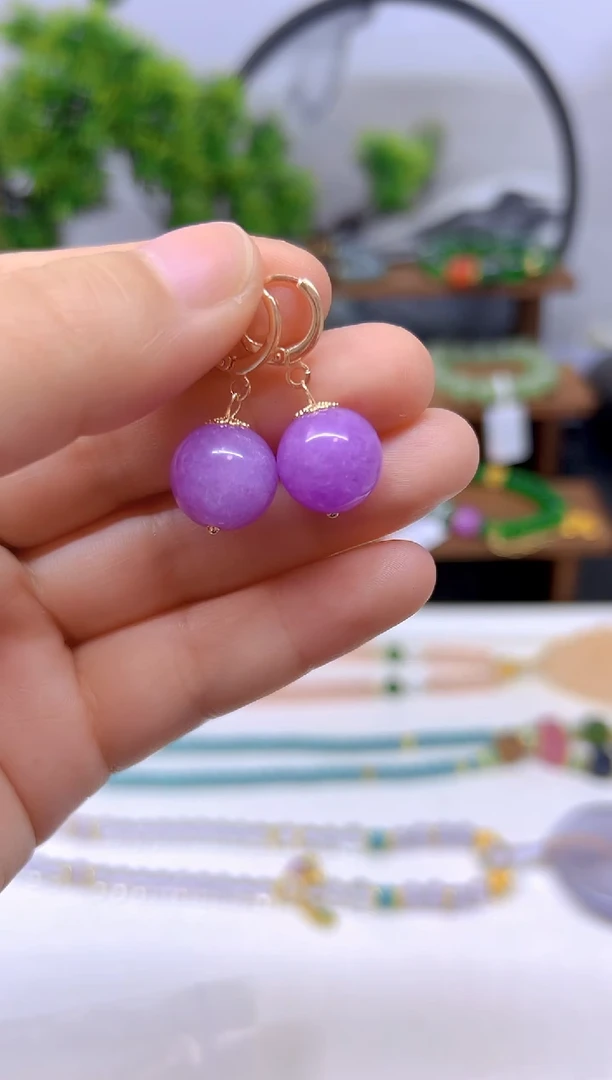 翡翠14K金镶嵌耳饰E532