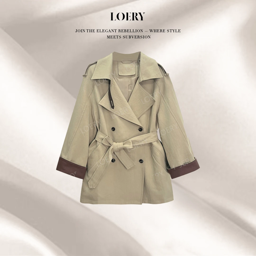 LOERY【行走老钱编号23】英伦复古风撞色设计收腰显瘦风衣-8500