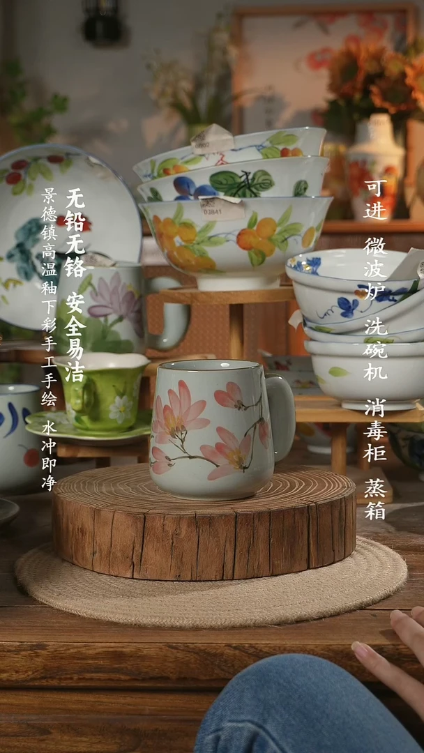 瓷景德镇高温瓷釉下彩手绘陶瓷