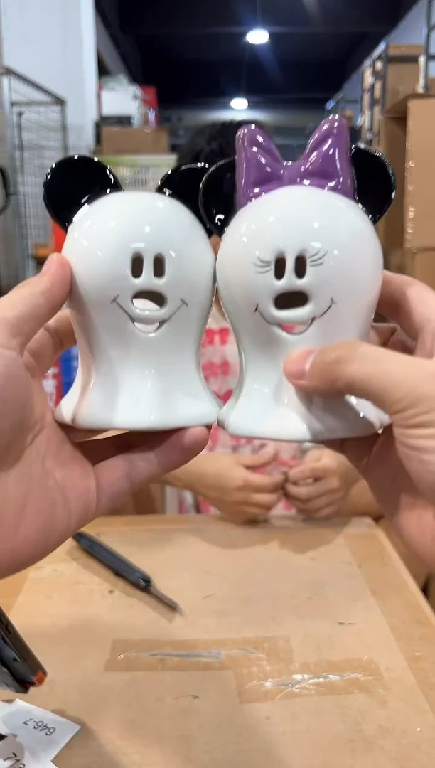 瓷片米奇米妮阿飘烛台摆件
