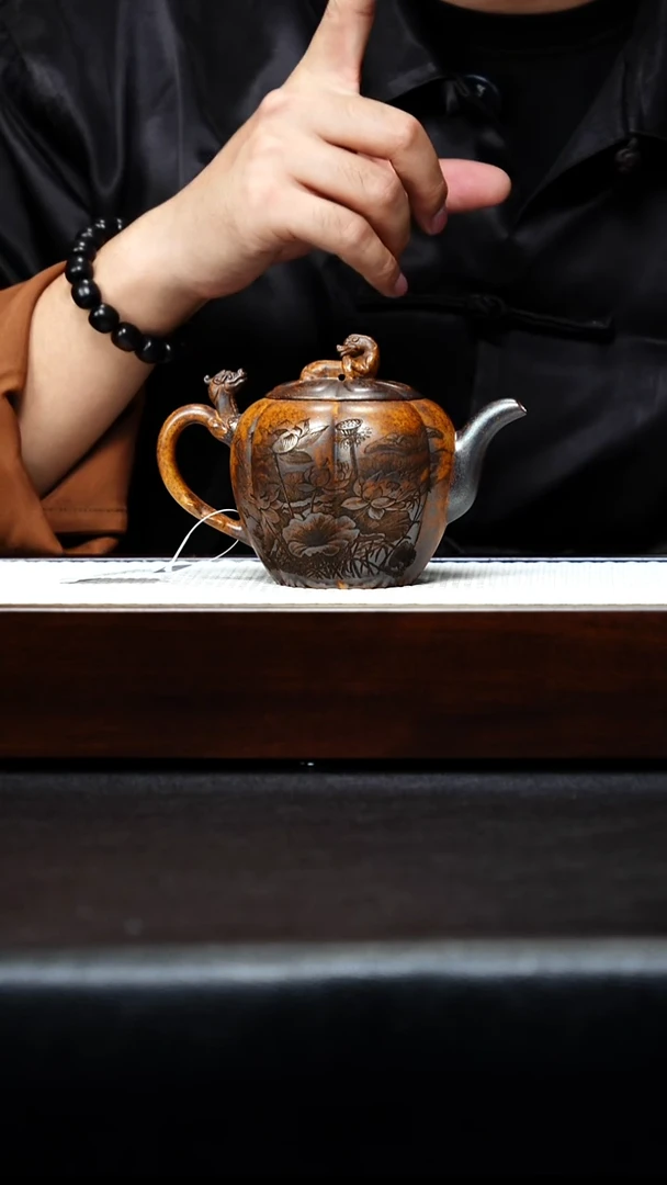 茶杯紫砂宜兴紫砂 筋纹荷韵 龙骨金砂