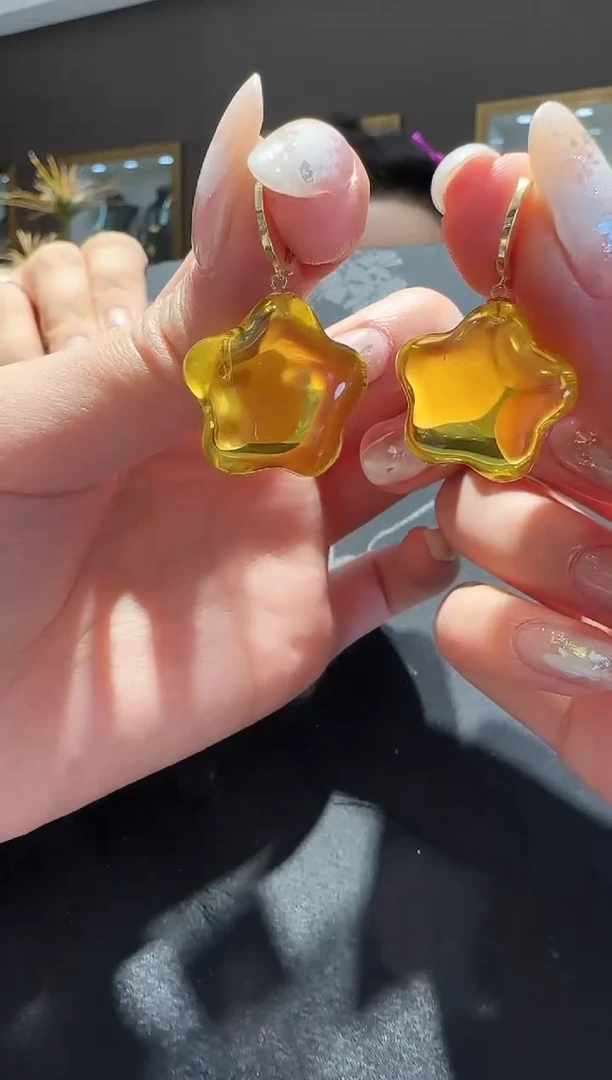 【闪购商品】琥珀耳饰未镶嵌蜜蜡琥珀星星耳环