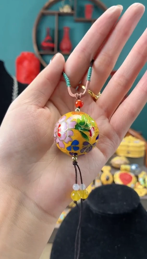 非遗手工景泰蓝3.0珠子项链黄色