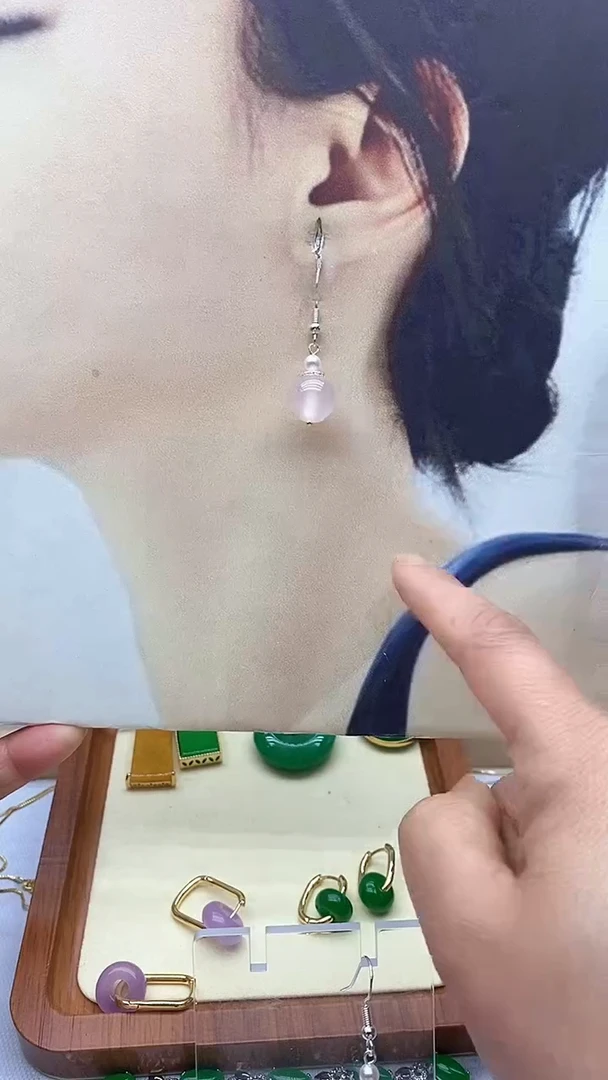 【闪购商品】玛瑙/玉髓耳饰银S925镀金镶嵌161