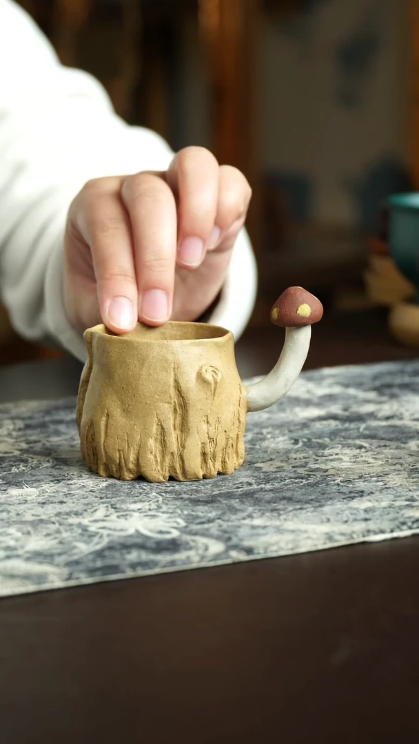 茶杯紫砂57号 蘑菇树桩杯 宜兴紫砂原矿作品