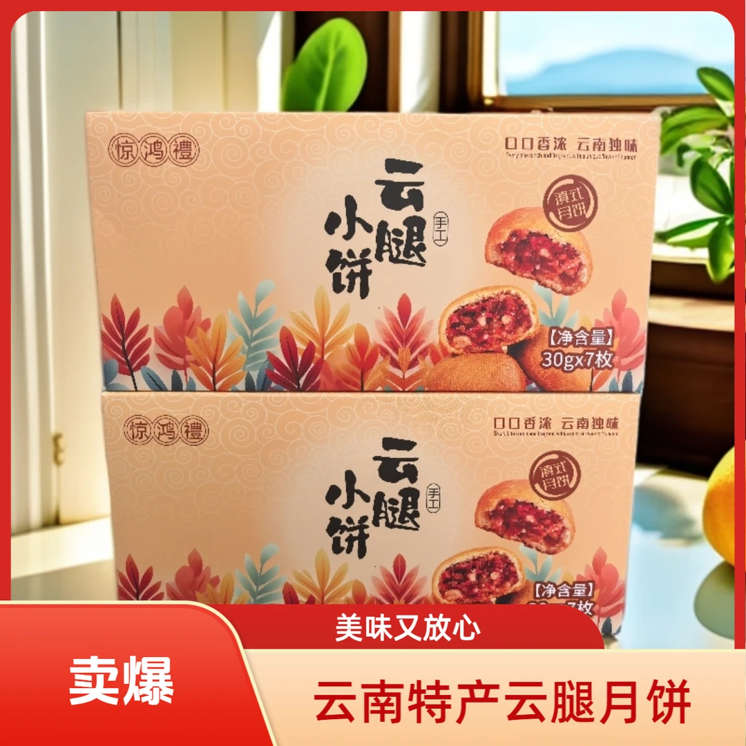 中秋月饼礼盒云南特产正宗云腿月饼酥香解馋零食网红2盒+手提袋