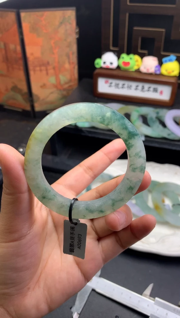 未镶嵌手镯定制翡翠冰冰胶胶冰飘花美美镯49-55-17号