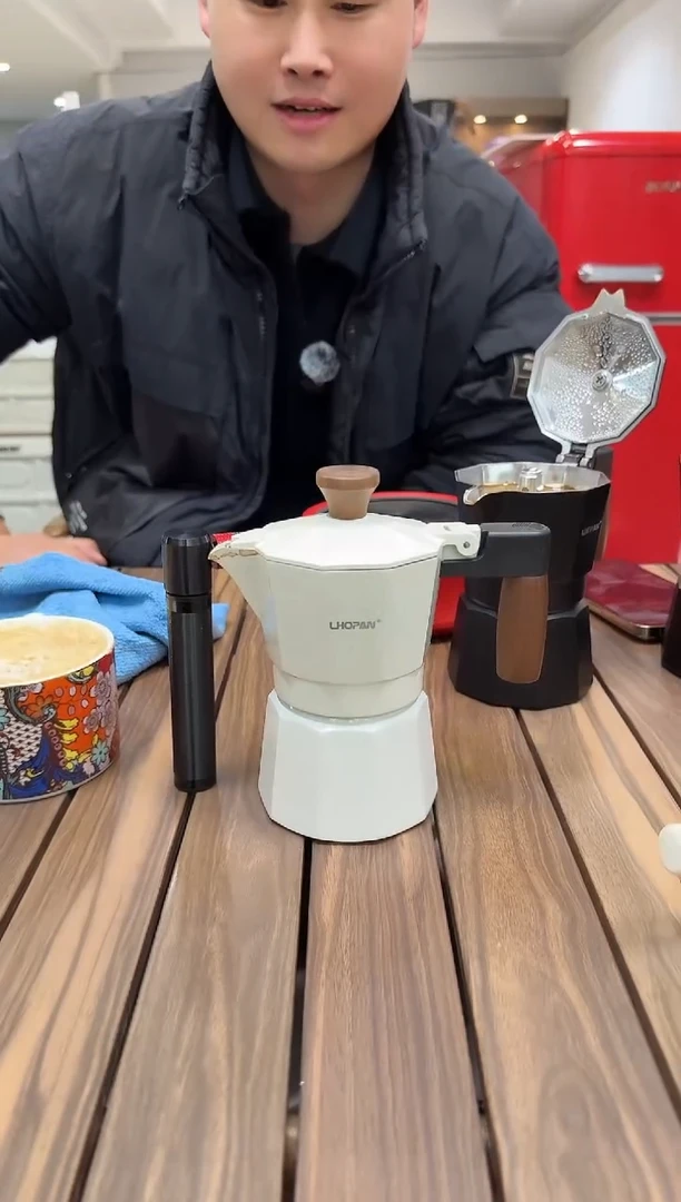 【奶油白】OP双阀2杯摩卡壶+黑色气筒+气嘴改好发货+六代阀头