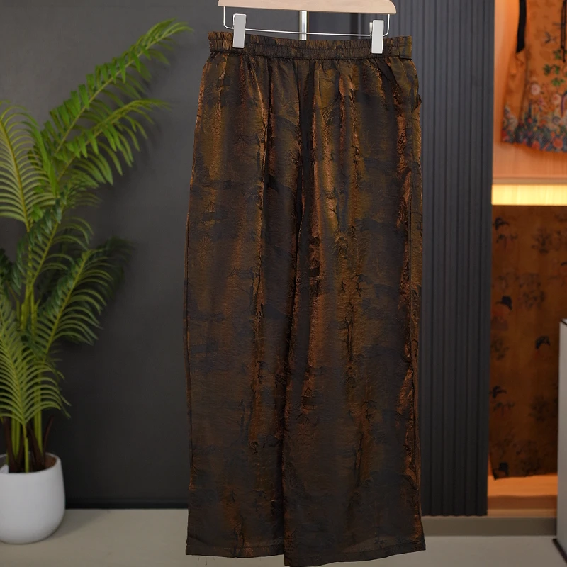【浮光锦直筒裤】高货新中式中国风高腰直筒阔腿提花显廋裤子气质