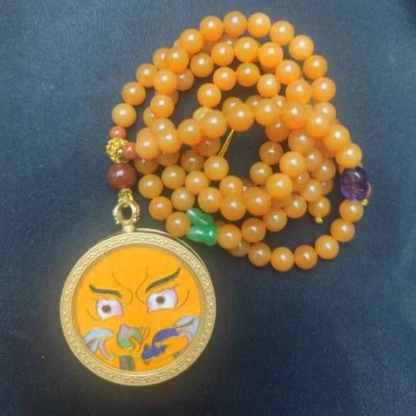 【卓美】唐卡黄才神圆牌缅黄圆珠DIY项链/条W18ZJH-1916