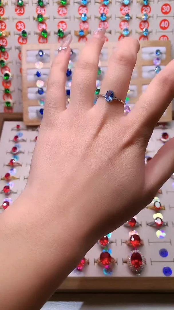 银S925镶嵌戒圈海蓝宝石1111