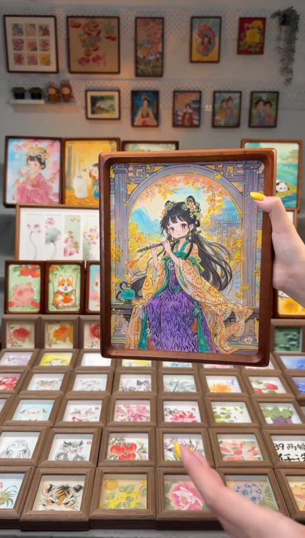 国画吹笛子女孩 手绘国画10