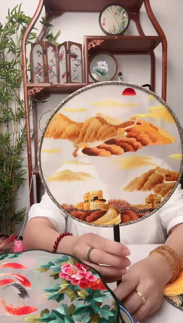 刺绣团扇--手工绣花---双面绣花