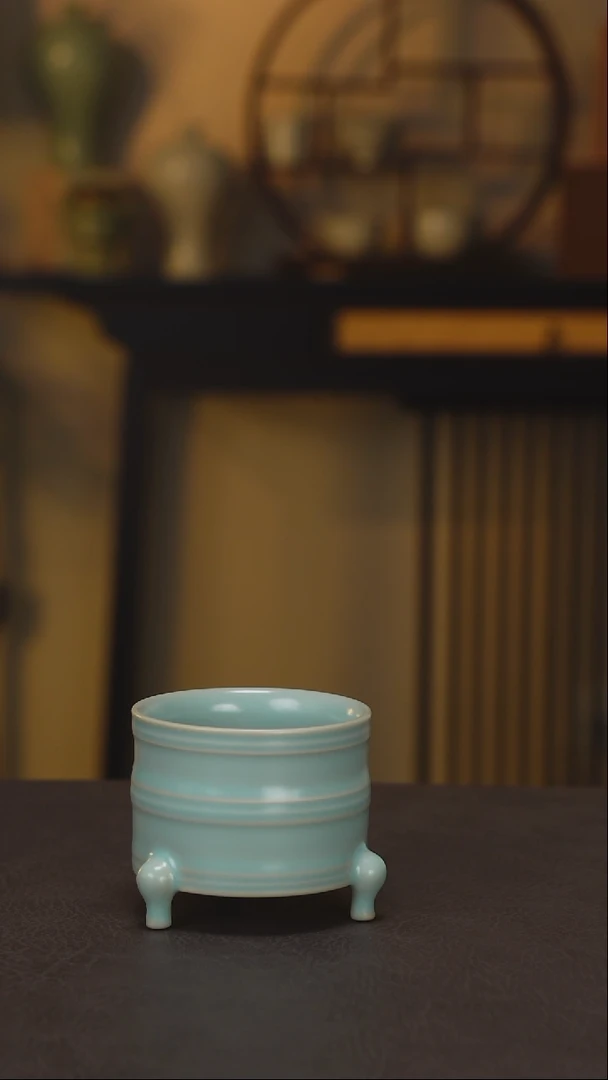 杯子仿古釉 三足杯 精品无暇