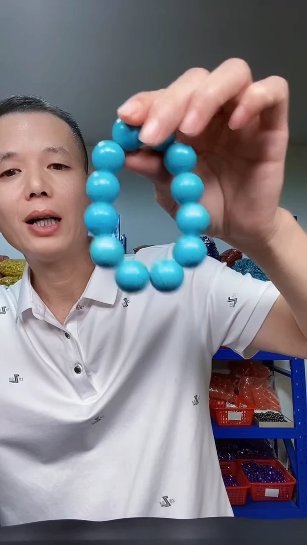 未镶嵌颈饰玛瑙/玉髓B001蓝色松石精美单圈纯手工手串