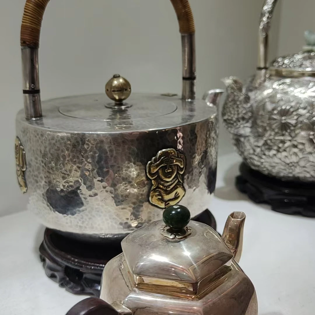 足银银制品 三不猴银壶套装