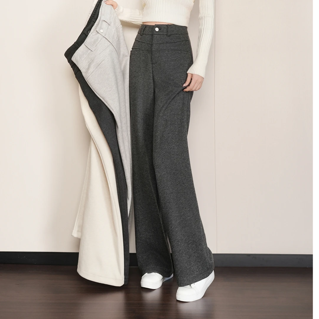 【送皮带】2025秋冬新款羊 绒毛呢冬季高腰显瘦时尚百搭宽松直筒裤