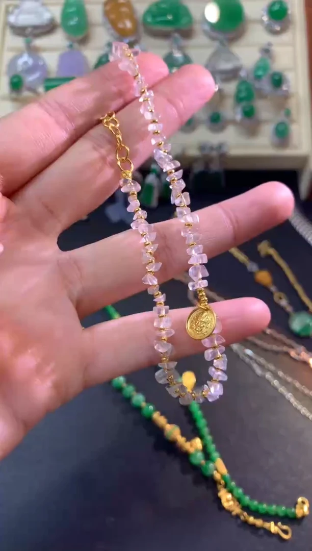 项链足金镶嵌翡翠项链|12000+600