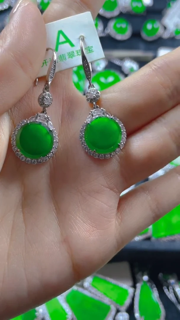 银S925镶嵌翡翠耳饰11