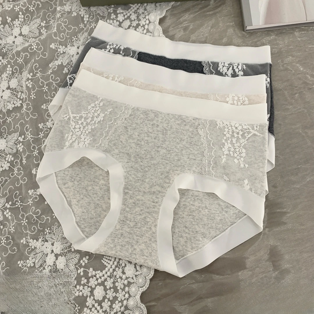 H2614轻奢感磨毛棉内裤女士抑菌档蕾丝舒适无痕三角裤