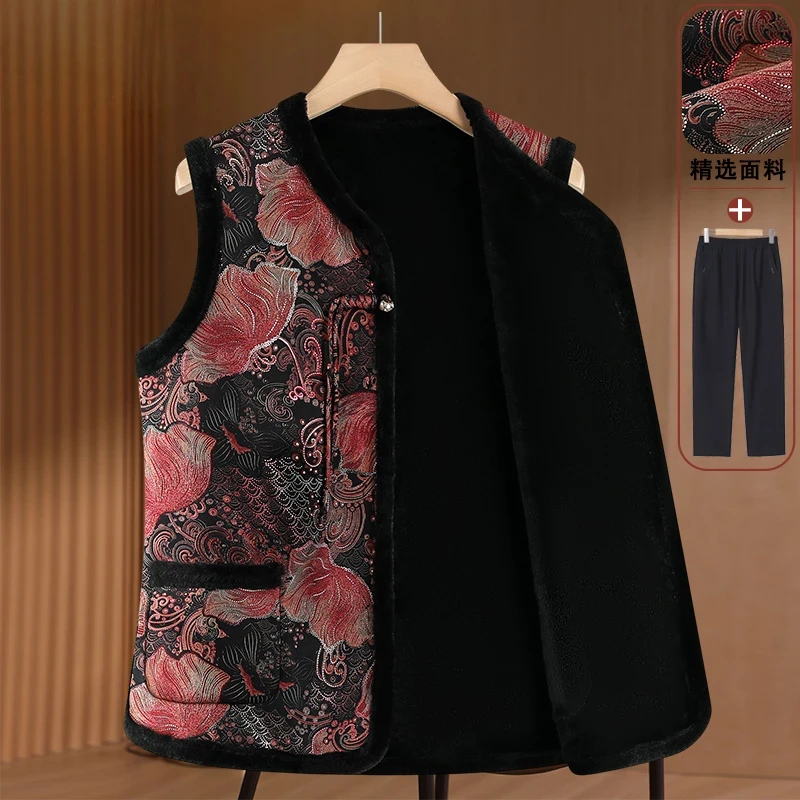 奶奶秋冬装国风加绒加厚坎肩马甲老年妈妈新款上衣老人保暖外套女