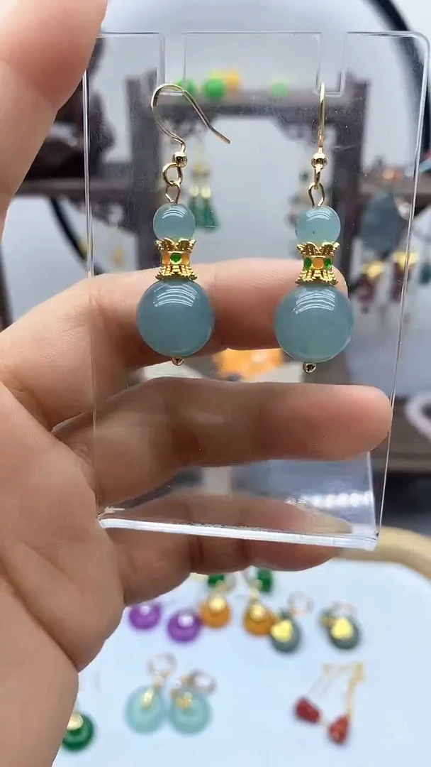 和田玉14K金镶嵌耳饰87