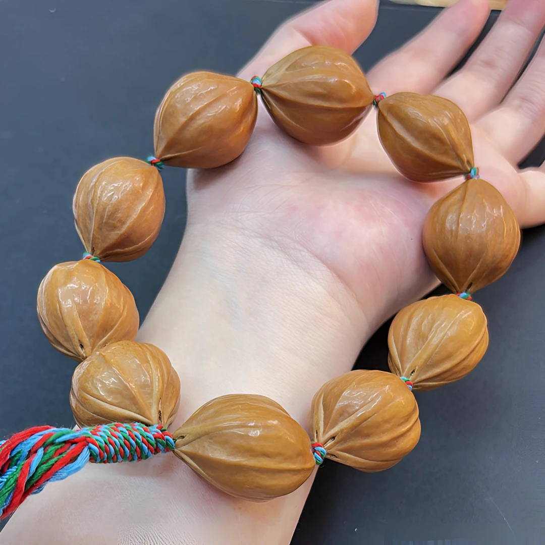 【轻松文玩】短圆三花梅林铁核橄榄核素核手串