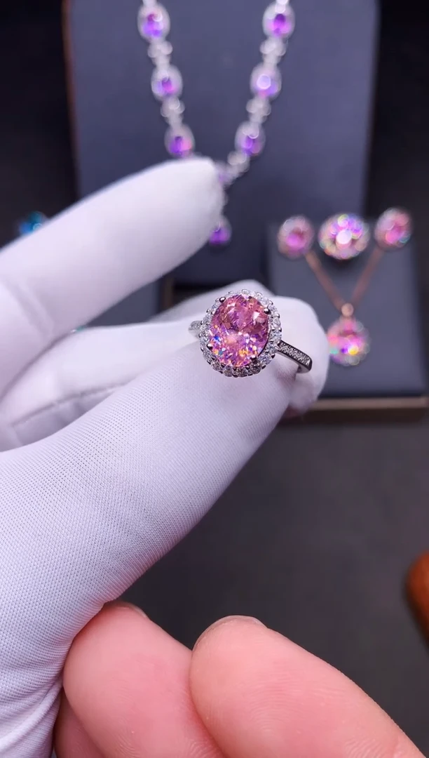 银S925镶嵌戒指碧玺樱花粉