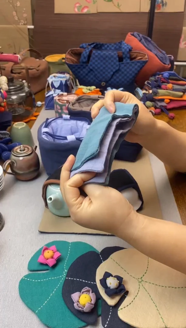 双层纱长条茶巾（孔雀绿+灰紫色）