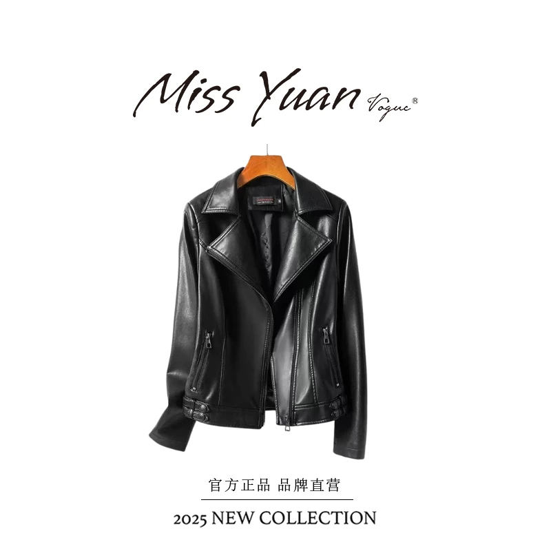 M.Y媛总 2025新款黑色短款皮衣机车修身显瘦外套春秋