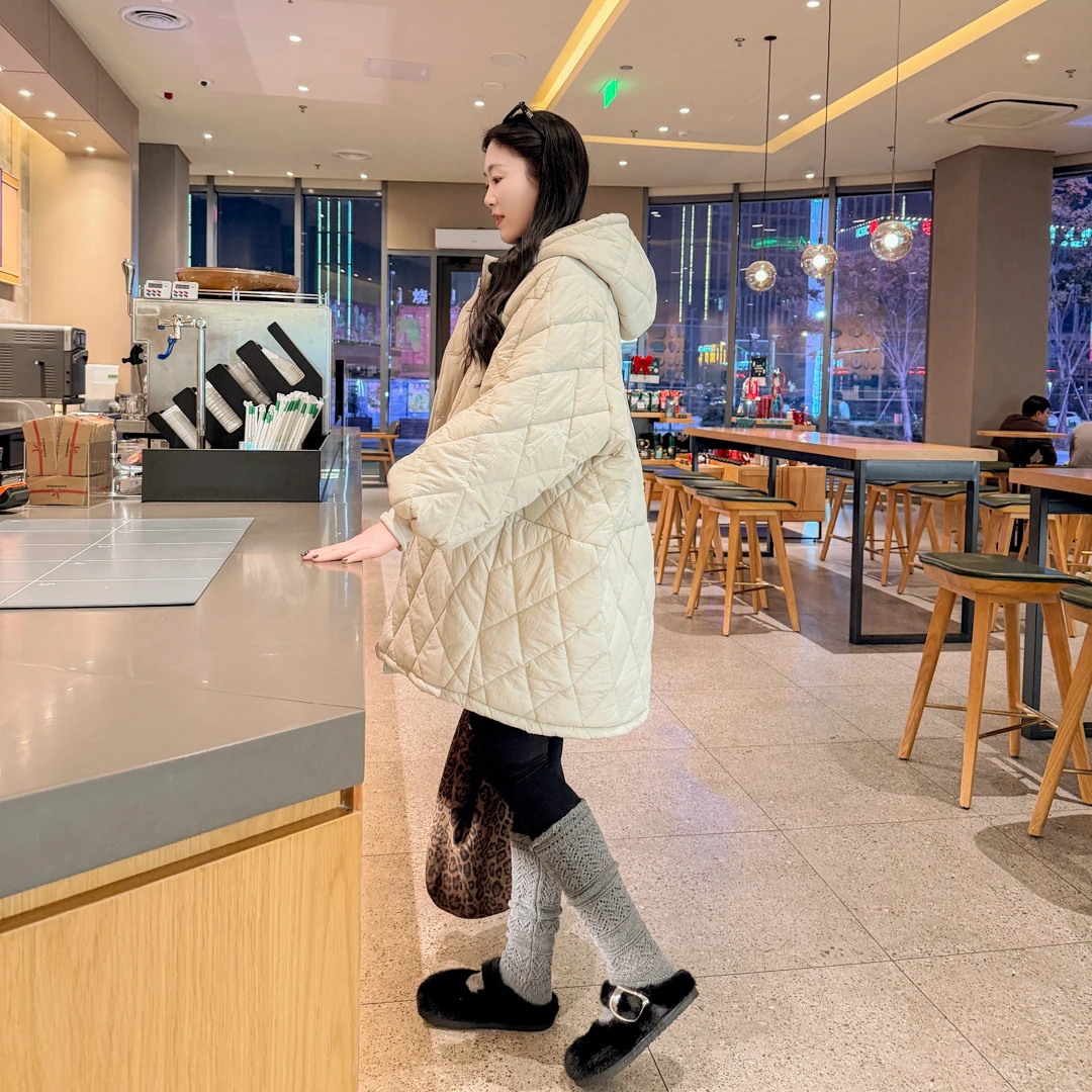 【冬季加厚棉服】孕妇装大菱格外套宽松大码遮肚不显怀外套潮妈韩版