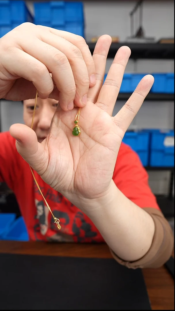 项链18K金镶嵌和田玉0102DL254福禄链坠