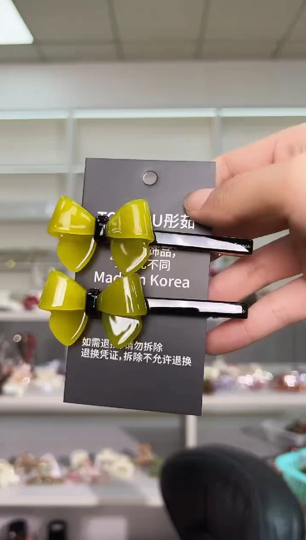 醋酸非金属韩国醋酸品牌发饰长款蝴蝶结鸭嘴边夹一对