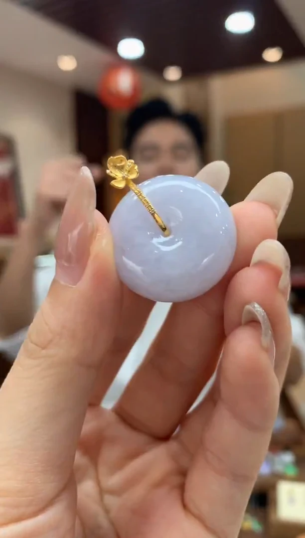 吊坠(不含链)18K金镶嵌翡翠平安扣