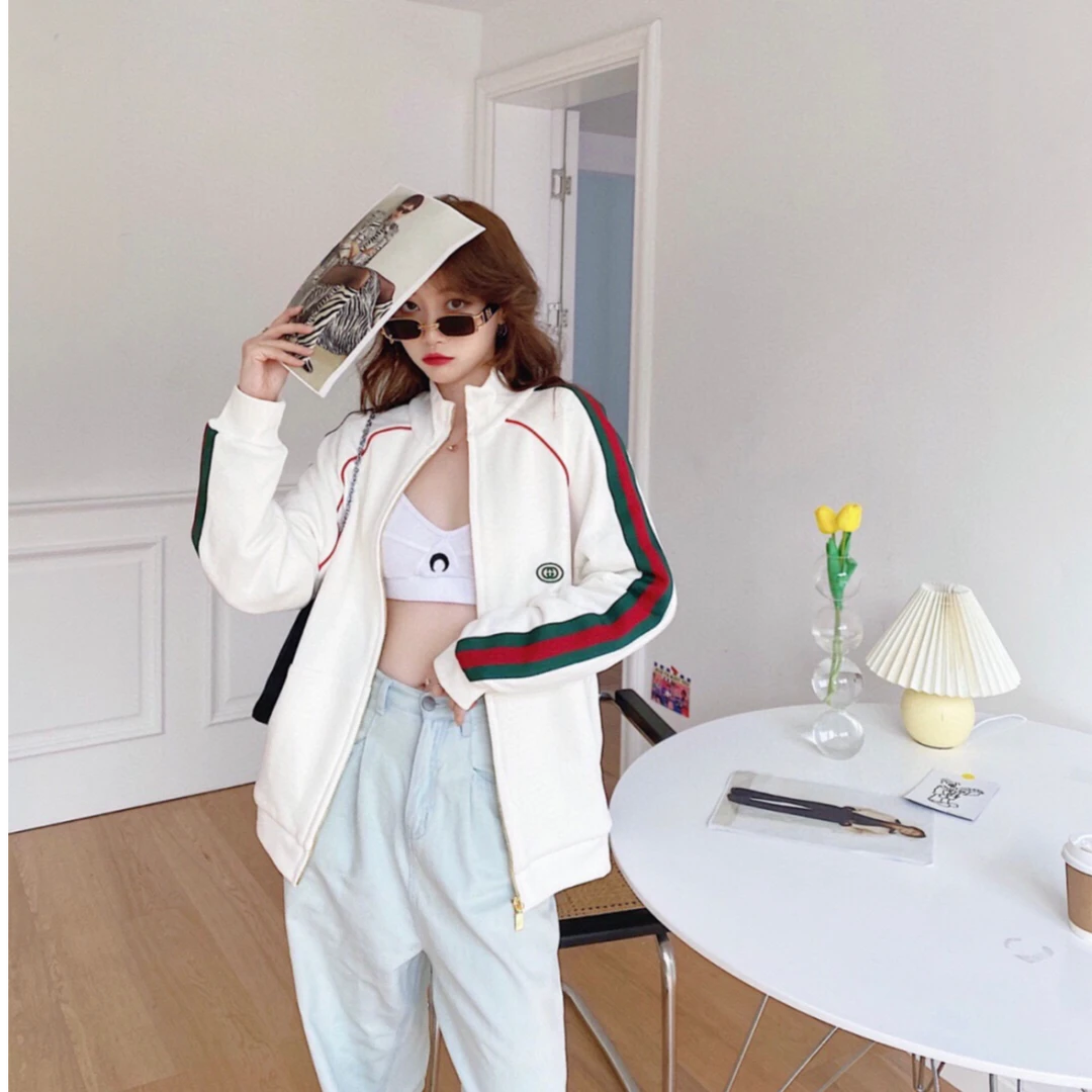 99新 GUCCI/古驰 白色红绿运动外套 S码 D13087