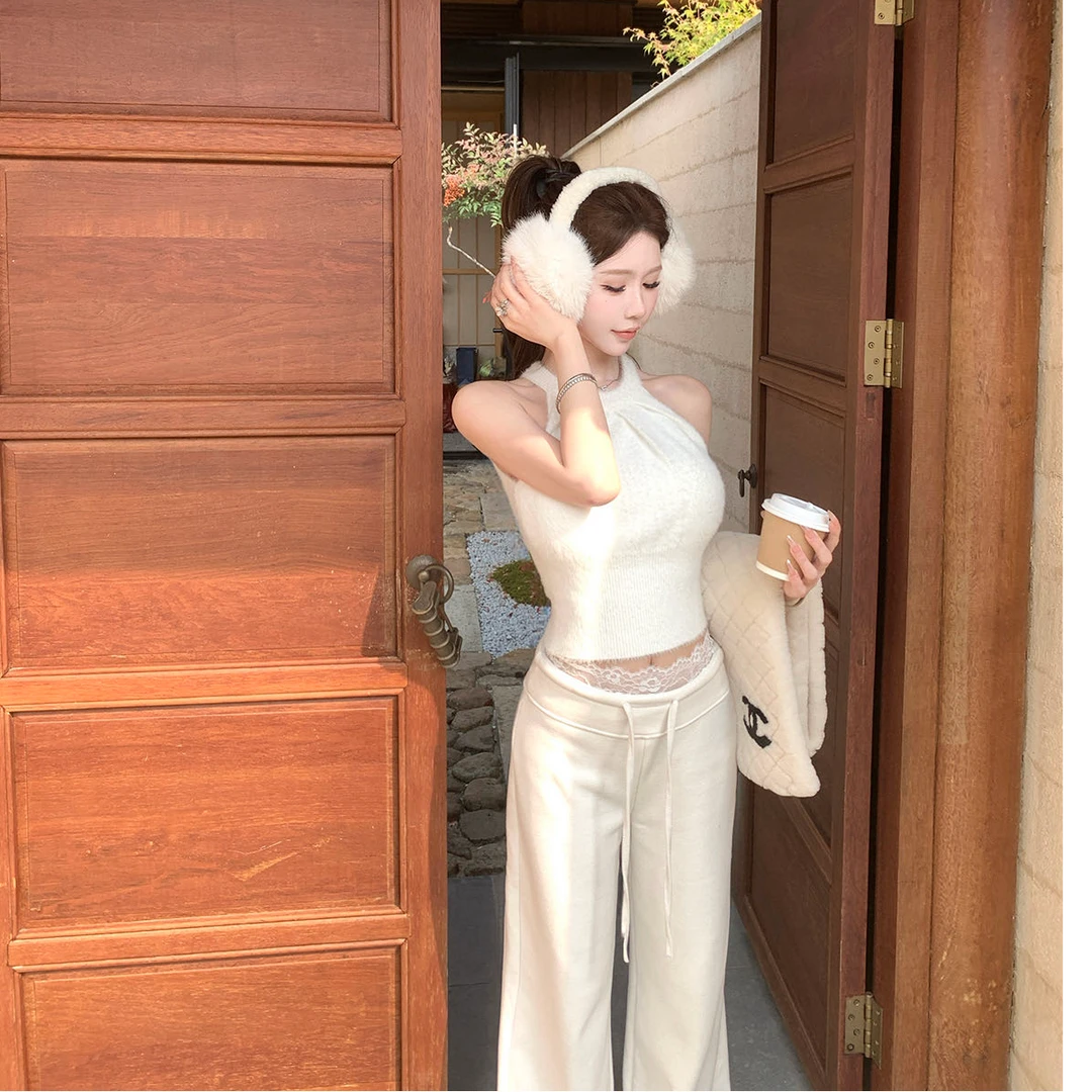 纯欲风气质挂脖吊带背心女内搭针织设计感显瘦露背无袖上衣外穿潮