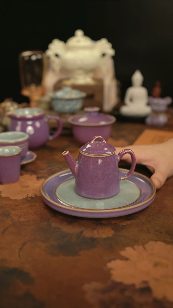 摩吉陶陶闪拍链接 紫钧茶壶加壶承