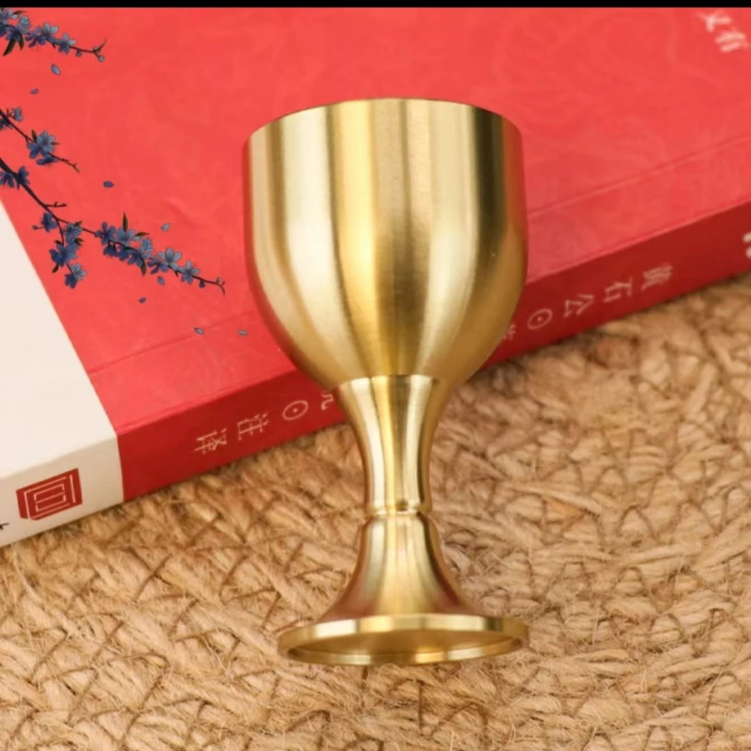 铜制小酒杯 黄铜高脚杯摆件