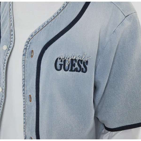 GUESS 男女同款 条纹拼接 半袖夹克外套-M4YG90D5370