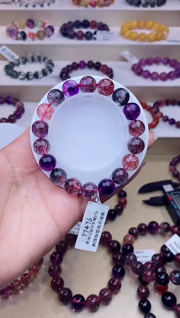 未镶嵌手链水晶黑加仑超七单圈11m+