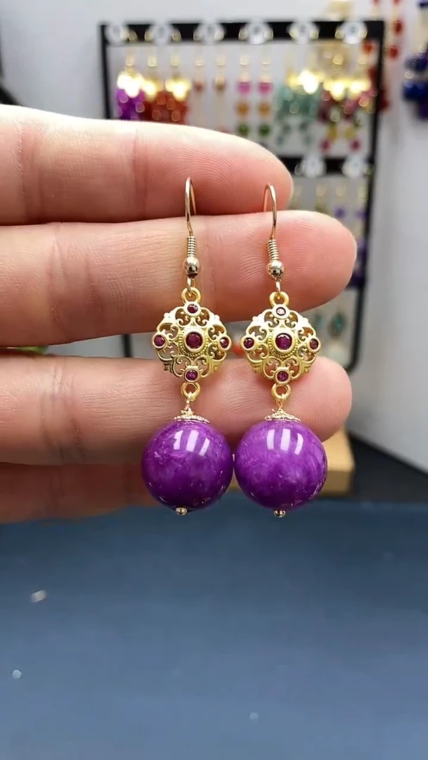 【闪购商品】苏纪石（舒俱来）耳坠银S925镀金镶嵌尺寸14mmQ7