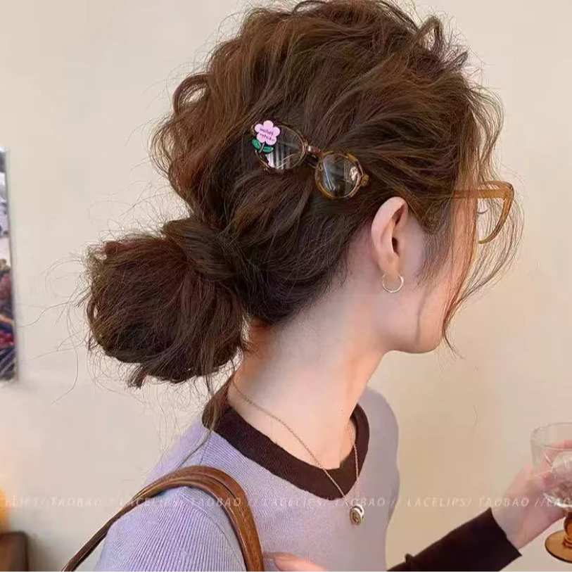 时髦必入！韩系粉色小花卡通眼镜发夹甜美刘海侧边夹2025新款发卡