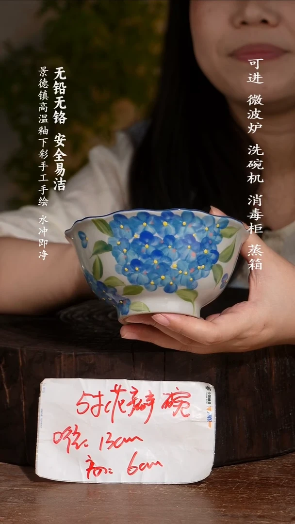 碗陶瓷景德镇高温瓷釉下彩手绘陶瓷