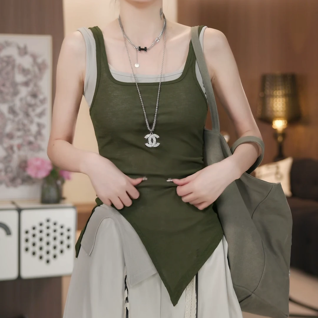 2025夏季新款气质真两件套背心无袖t恤通勤百搭上衣女LK2503535