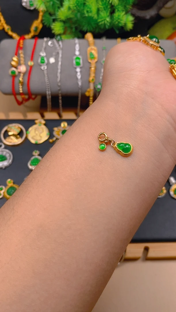 吊坠(不含链)银S925镶嵌翡翠蛋面葫芦万能扣